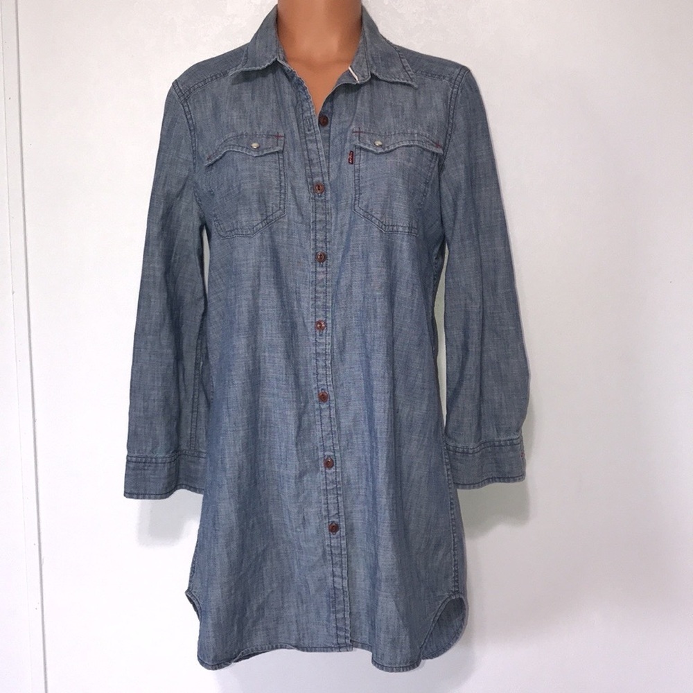 Levi’s Chambray Denim Buttondown Mini Dress Size Medium - Picture 6 of 6
